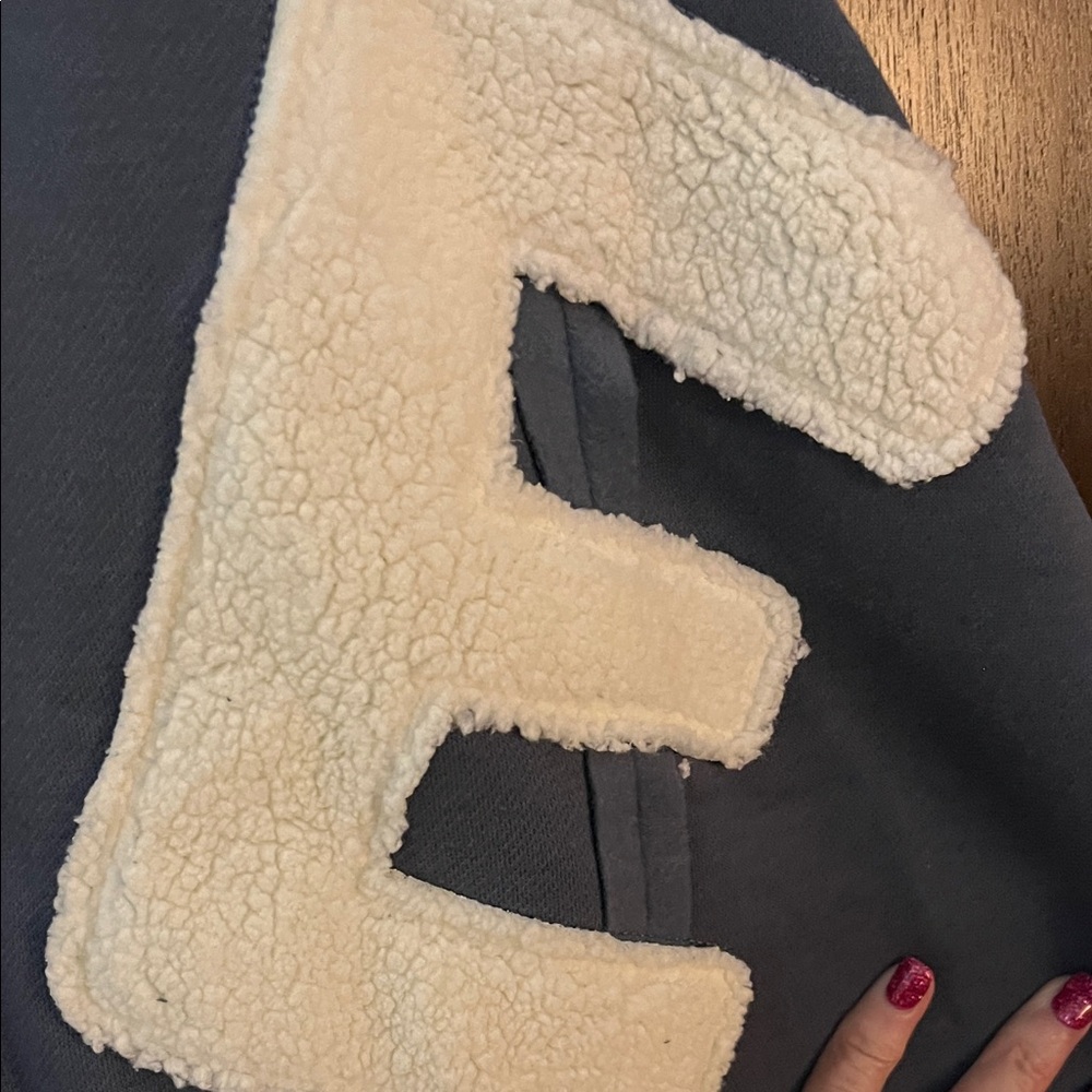 BiBi Marine Blue Chenille Love Crew Neck Sweatshirt w/Seam Detail & Front Slits - Picture 4 of 10